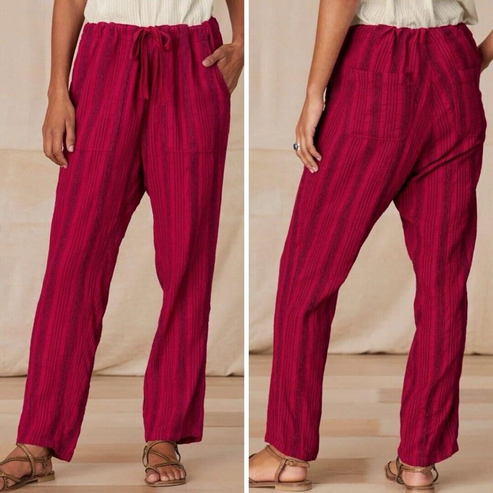 Sundance Shobu Striped Cotton Pants Women’s Small Red Black Drawstring Lined